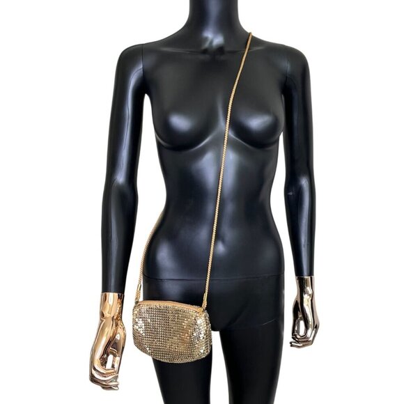 Gold Metallic Mesh Evening Crossbody Holiday Party Purse Festive Cocktail Bag - Picture 4 of 11